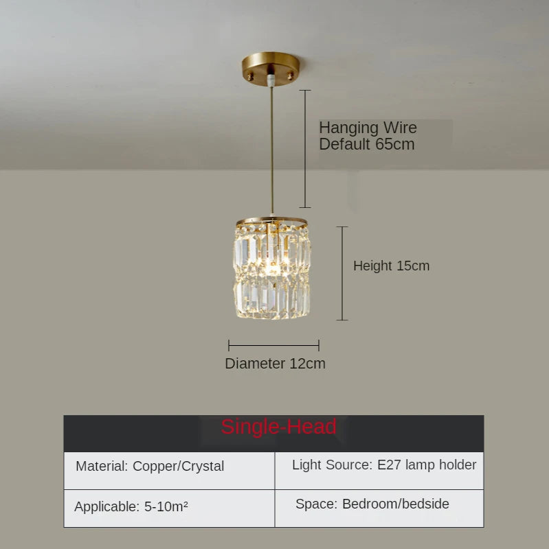 Nordic Copper LED Pendant Light Luxury Crystal Ceiling Lamps Modern Chandelier Lustre Dining Table Bar Kitchen Island Fixtures