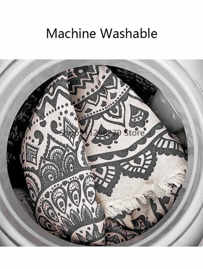 Vintage Round Carpet for Living Room Hand Woven Bedroom Rugs Cotton Linen Tassel Anti Slip Prayer Floor Mat Boho Mandala Carpet