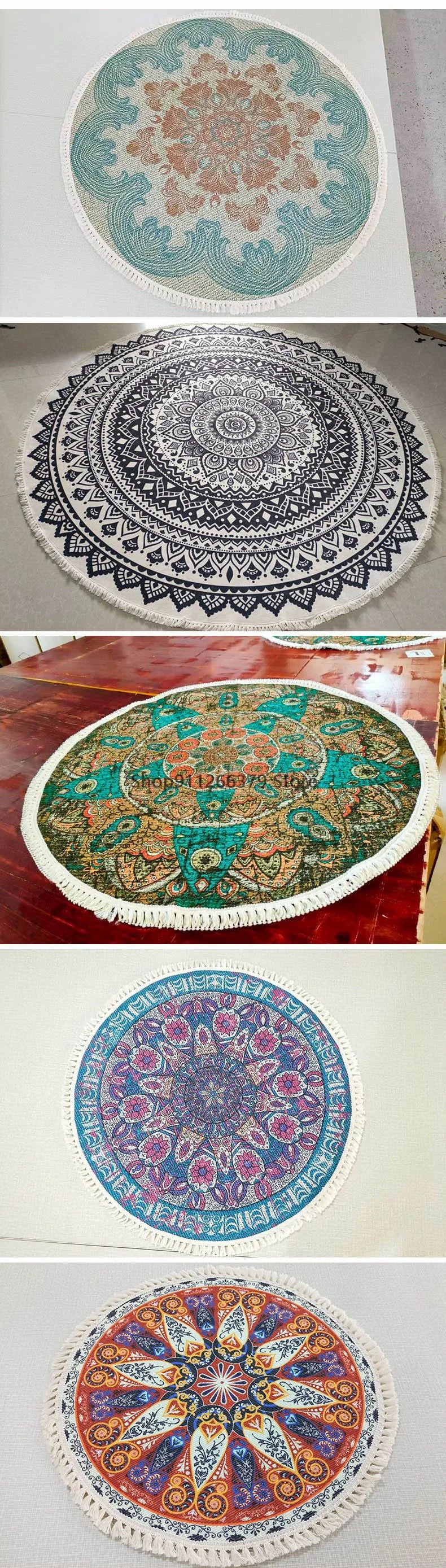 Vintage Round Carpet for Living Room Hand Woven Bedroom Rugs Cotton Linen Tassel Anti Slip Prayer Floor Mat Boho Mandala Carpet
