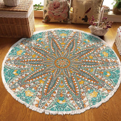 Vintage Round Carpet for Living Room Hand Woven Bedroom Rugs Cotton Linen Tassel Anti Slip Prayer Floor Mat Boho Mandala Carpet