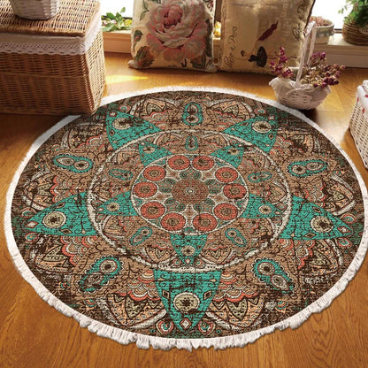 Vintage Round Carpet for Living Room Hand Woven Bedroom Rugs Cotton Linen Tassel Anti Slip Prayer Floor Mat Boho Mandala Carpet