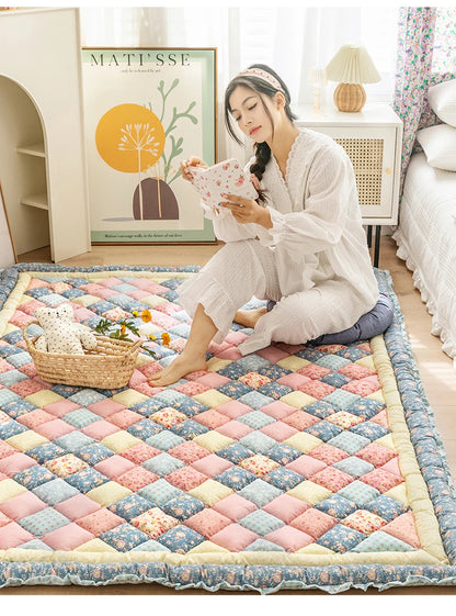 Cotton Carpet for Living Room Hand Patchwork Quilted Thicken Bedroom Rugs Anti Slip Large Kids Room Rug Tatami Mat Machine Wash