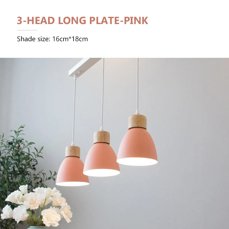Nordic Macaron Chandeliers E27 Creative Wooden Bedside Lights For Bedroom Study Cafe Bar Restaurant Decor 3 Heads Pendant Lamps