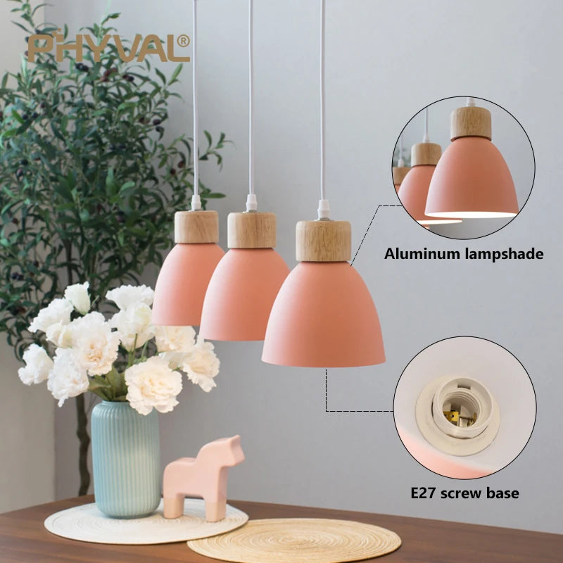 Nordic Macaron Chandeliers E27 Creative Wooden Bedside Lights For Bedroom Study Cafe Bar Restaurant Decor 3 Heads Pendant Lamps