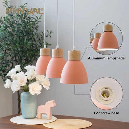 Nordic Macaron Chandeliers E27 Creative Wooden Bedside Lights For Bedroom Study Cafe Bar Restaurant Decor 3 Heads Pendant Lamps