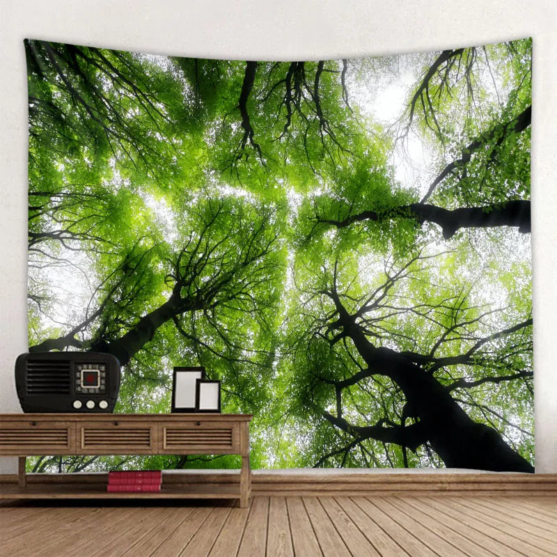 Green jungle tapestry beautiful natural forest large wall hanging hippie bohemian mandala wall art home decoration 8 sizes