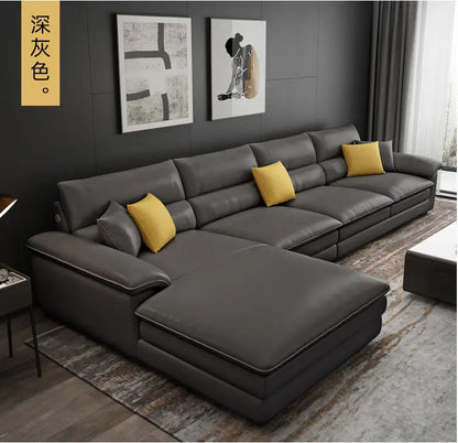 MANBAS Nordic Living Room Sofa Italian Genuine Leather Couch L-shaped Sectional Sofa Sets for Home Furniture Seating Room