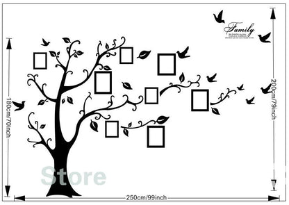 Large 200*250Cm/79*99in Black 3D DIY Photo Tree PVC Wall Decals/Adhesive Family Wall Stickers Mural Art Home Decor