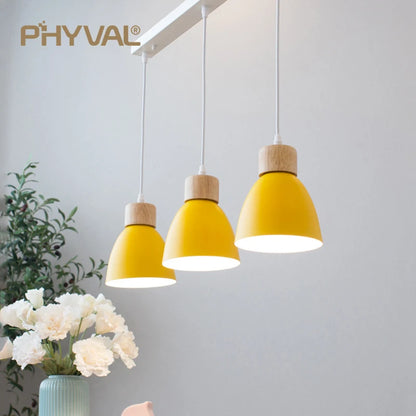 Nordic Macaron Chandeliers E27 Creative Wooden Bedside Lights For Bedroom Study Cafe Bar Restaurant Decor 3 Heads Pendant Lamps