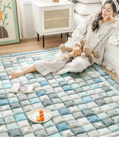 Cotton Floor Mat Large Carpet for Living Room Quilted Thicken Bedroom Area Rugs Coffee Table Sofa Carpet Tatami Kids Playing Mat