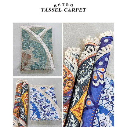 Vintage Round Carpet for Living Room Hand Woven Bedroom Rugs Cotton Linen Tassel Anti Slip Prayer Floor Mat Boho Mandala Carpet