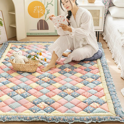 Cotton Carpet for Living Room Hand Patchwork Quilted Thicken Bedroom Rugs Anti Slip Large Kids Room Rug Tatami Mat Machine Wash
