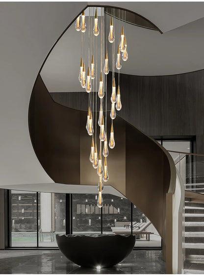 Modern crystal light chandelier for staircase large gold drop design led cristal lamp long villa lobby hanging lighting fixture