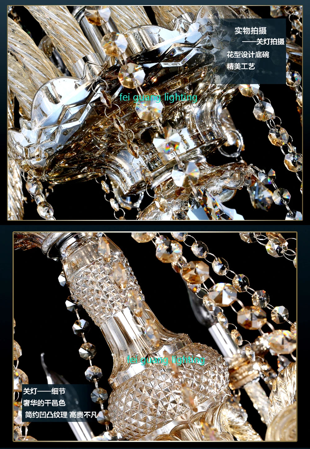 Light Luxury Cognac Color Crystal Chandelier For Stairway Sitting Room Big Chandelier For Staircase Iron Hanging Lamp Lustre Led