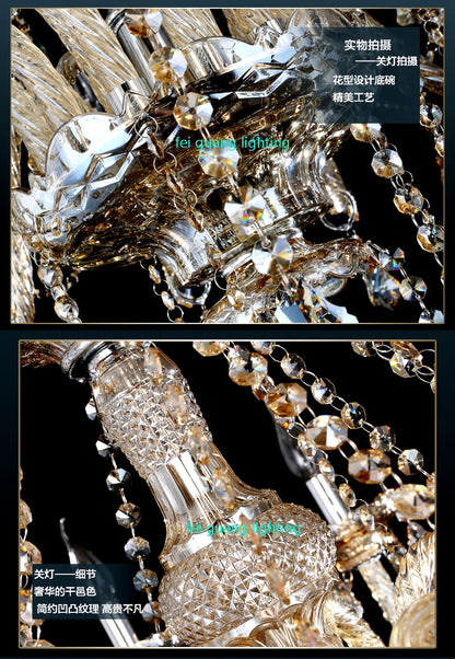Light Luxury Cognac Color Crystal Chandelier For Stairway Sitting Room Big Chandelier For Staircase Iron Hanging Lamp Lustre Led