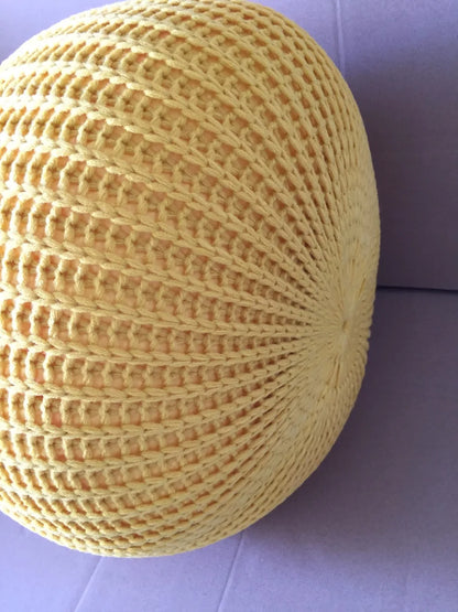 Hand Knitted Woolen Round Cushion POUF Floor Ottoman