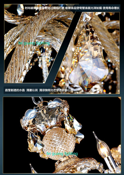 Light Luxury Cognac Color Crystal Chandelier For Stairway Sitting Room Big Chandelier For Staircase Iron Hanging Lamp Lustre Led