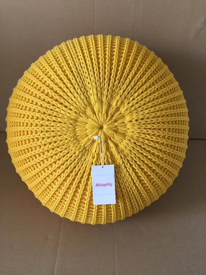 Hand Knitted Woolen Round Cushion POUF Floor Ottoman