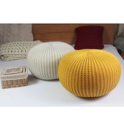 Hand Knitted Woolen Round Cushion POUF Floor Ottoman