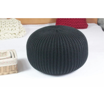 Hand Knitted Woolen Round Cushion POUF Floor Ottoman