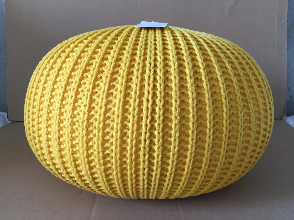 Hand Knitted Woolen Round Cushion POUF Floor Ottoman