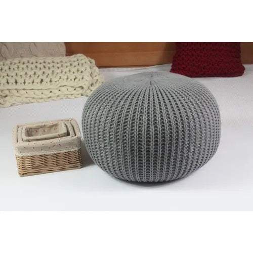 Hand Knitted Woolen Round Cushion POUF Floor Ottoman