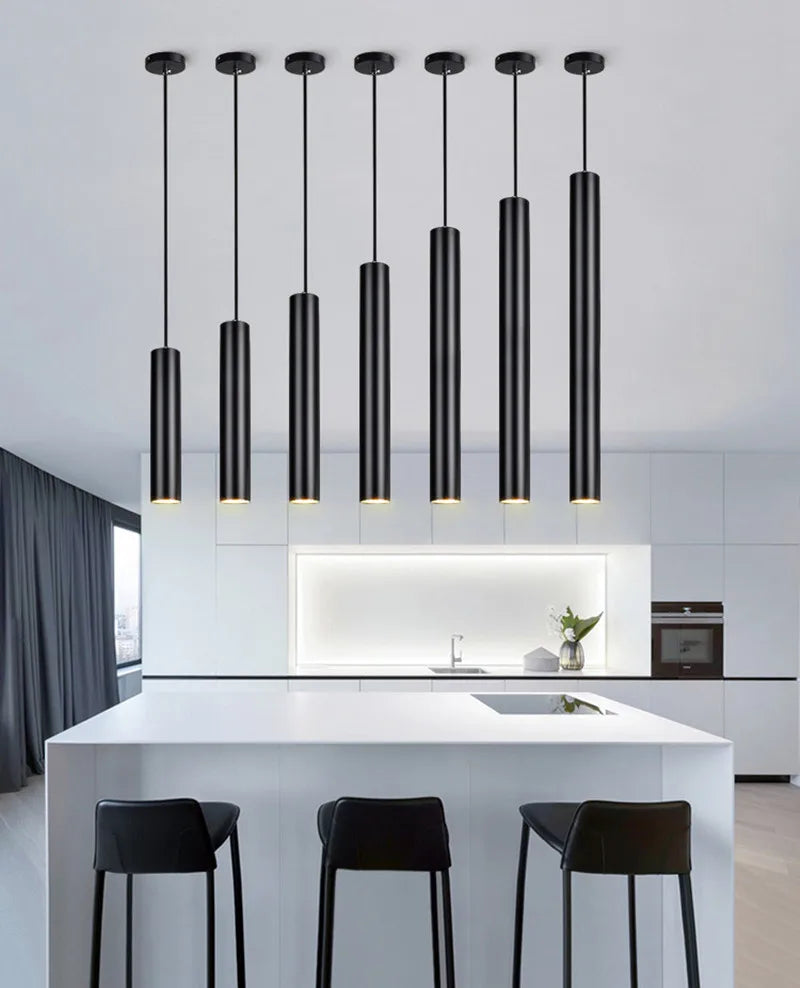 Modern led Pendant Lamp Long Tube Lamp Kitchen Island Dining Room Shop Bar Counter Decoration Cylinder Pipe Pendant Lights