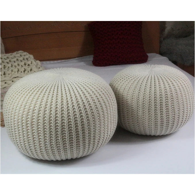 Hand Knitted Woolen Round Cushion POUF Floor Ottoman
