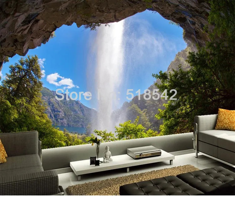 Custom 3D Photo Wallpaper Cave Waterfall Natural Landscape Large Wall Mural Poster Home Decor Wall Papers Living Room Bedroom