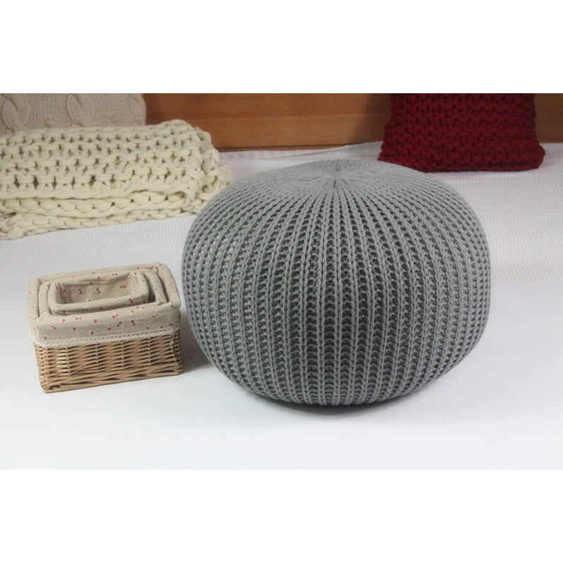 Hand Knitted Woolen Round Cushion POUF Floor Ottoman