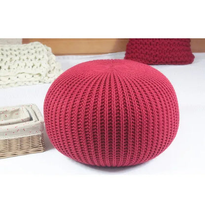 Hand Knitted Woolen Round Cushion POUF Floor Ottoman