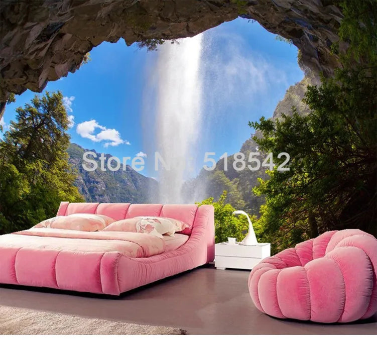 Custom 3D Photo Wallpaper Cave Waterfall Natural Landscape Large Wall Mural Poster Home Decor Wall Papers Living Room Bedroom