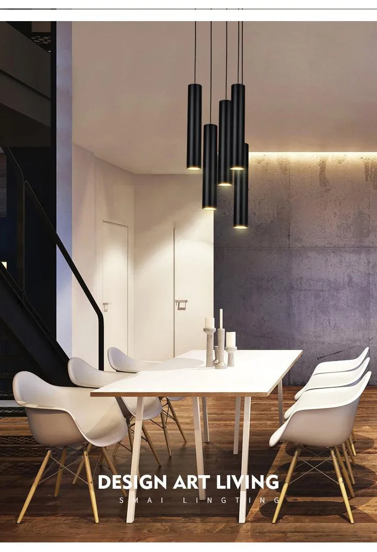 Modern led Pendant Lamp Long Tube Lamp Kitchen Island Dining Room Shop Bar Counter Decoration Cylinder Pipe Pendant Lights