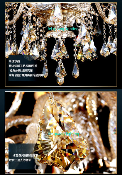 Light Luxury Cognac Color Crystal Chandelier For Stairway Sitting Room Big Chandelier For Staircase Iron Hanging Lamp Lustre Led