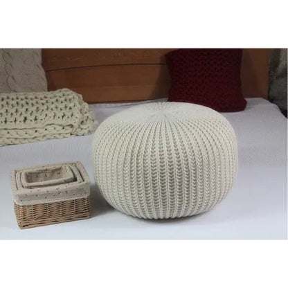 Hand Knitted Woolen Round Cushion POUF Floor Ottoman