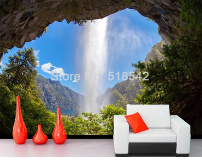 Custom 3D Photo Wallpaper Cave Waterfall Natural Landscape Large Wall Mural Poster Home Decor Wall Papers Living Room Bedroom