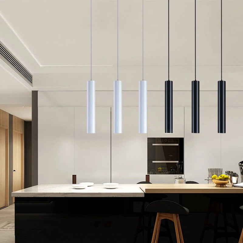 Modern led Pendant Lamp Long Tube Lamp Kitchen Island Dining Room Shop Bar Counter Decoration Cylinder Pipe Pendant Lights