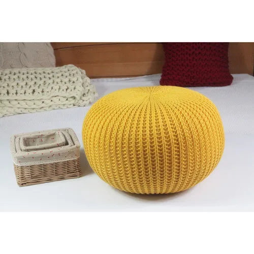 Hand Knitted Woolen Round Cushion POUF Floor Ottoman