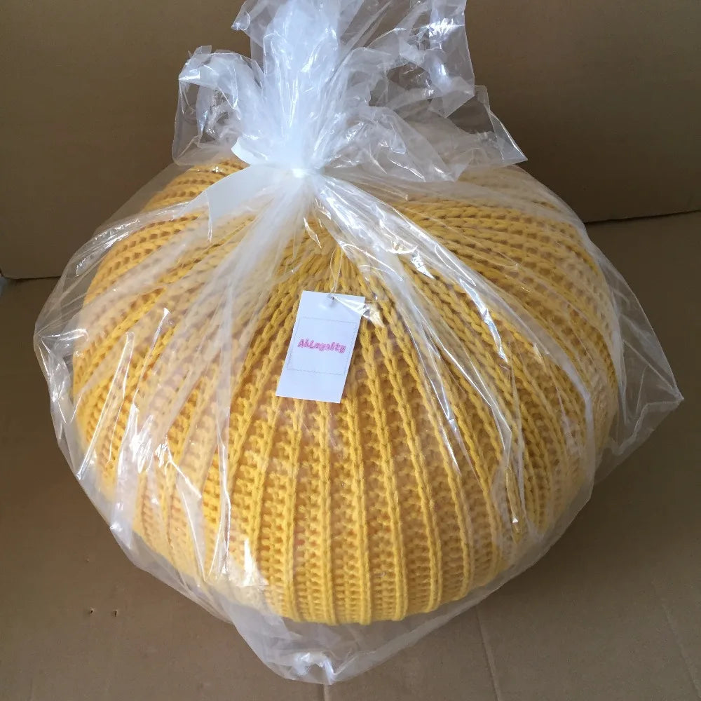 Hand Knitted Woolen Round Cushion POUF Floor Ottoman