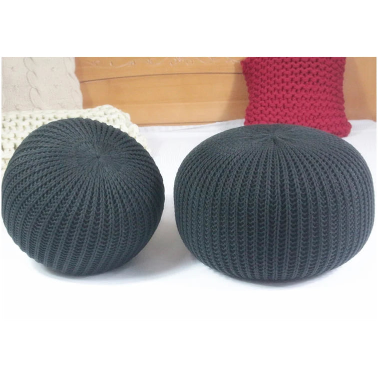 Hand Knitted Woolen Round Cushion POUF Floor Ottoman