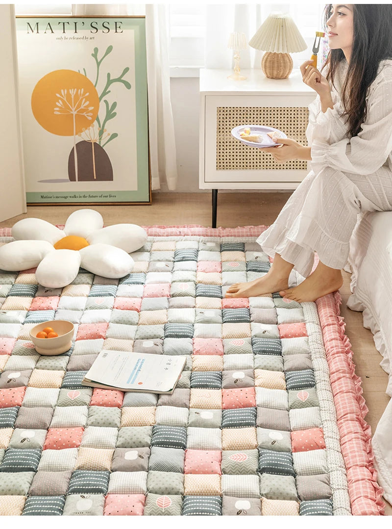 Cotton Floor Mat Large Carpet for Living Room Quilted Thicken Bedroom Area Rugs Coffee Table Sofa Carpet Tatami Kids Playing Mat