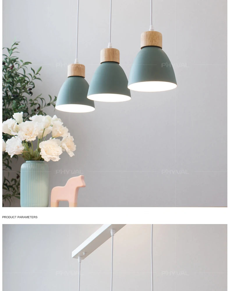 Nordic Macaron Chandeliers E27 Creative Wooden Bedside Lights For Bedroom Study Cafe Bar Restaurant Decor 3 Heads Pendant Lamps