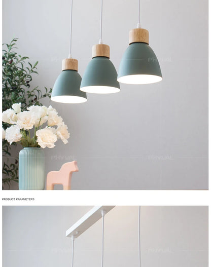 Nordic Macaron Chandeliers E27 Creative Wooden Bedside Lights For Bedroom Study Cafe Bar Restaurant Decor 3 Heads Pendant Lamps