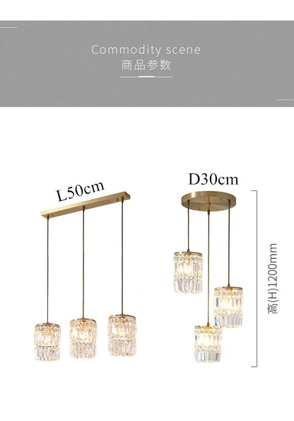 Nordic Copper LED Pendant Light Luxury Crystal Ceiling Lamps Modern Chandelier Lustre Dining Table Bar Kitchen Island Fixtures