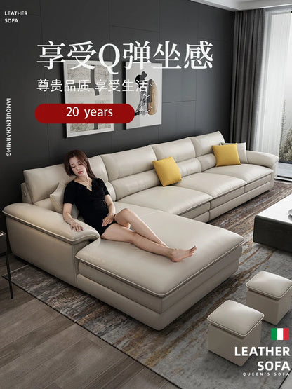 MANBAS Nordic Living Room Sofa Italian Genuine Leather Couch L-shaped Sectional Sofa Sets for Home Furniture Seating Room