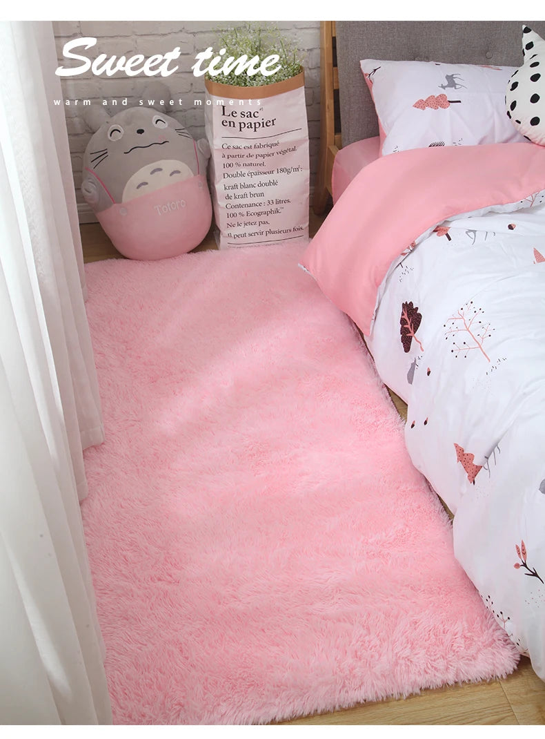 Pink Bedroom Carpet For Children's  Room Cute Girls Floor Soft Mat Living Room Decoration White Fluffy Large Kids Bedside Rugs