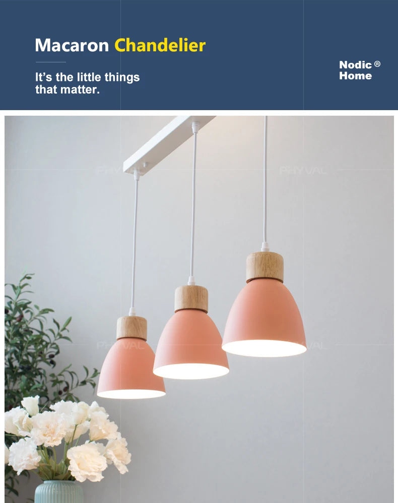 Nordic Macaron Chandeliers E27 Creative Wooden Bedside Lights For Bedroom Study Cafe Bar Restaurant Decor 3 Heads Pendant Lamps