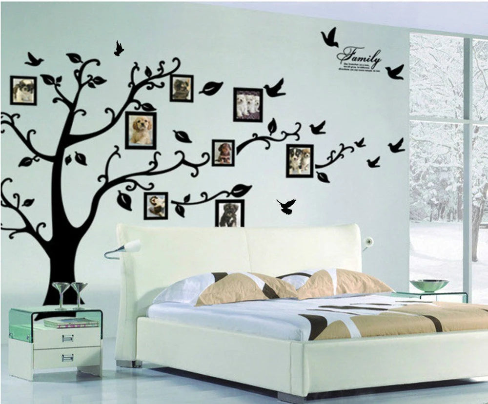 Large 200*250Cm/79*99in Black 3D DIY Photo Tree PVC Wall Decals/Adhesive Family Wall Stickers Mural Art Home Decor