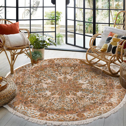Vintage Round Carpet for Living Room Hand Woven Bedroom Rugs Cotton Linen Tassel Anti Slip Prayer Floor Mat Boho Mandala Carpet