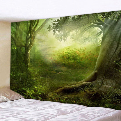 Green jungle tapestry beautiful natural forest large wall hanging hippie bohemian mandala wall art home decoration 8 sizes